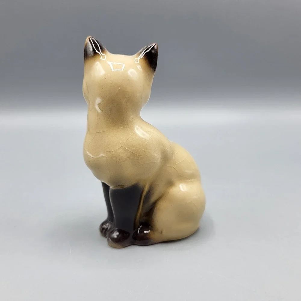 Vintage Ceramic Siamese Cat Figurine Japan Beige Brown Collectible Shelf Decor